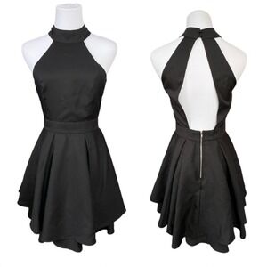 Lulu's Dress Rehearsal‎ Skate Dress Double Skirt Black Halter SMALL Sexy LBD